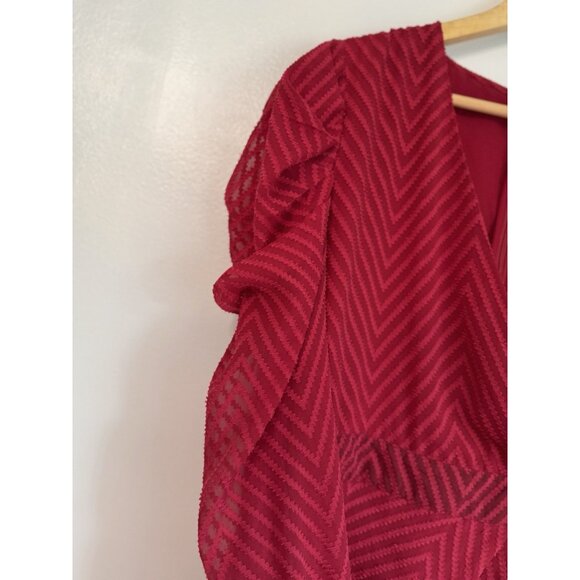 Walter Baker Belinda Sheer Chevron Wrap Top Sz XL Red Romantic Evening Holiday - Picture 7 of 11